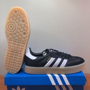 Adidas Originals Sambae Womens Size 8 Leather Sneakers 'Black White Gum' ID0436